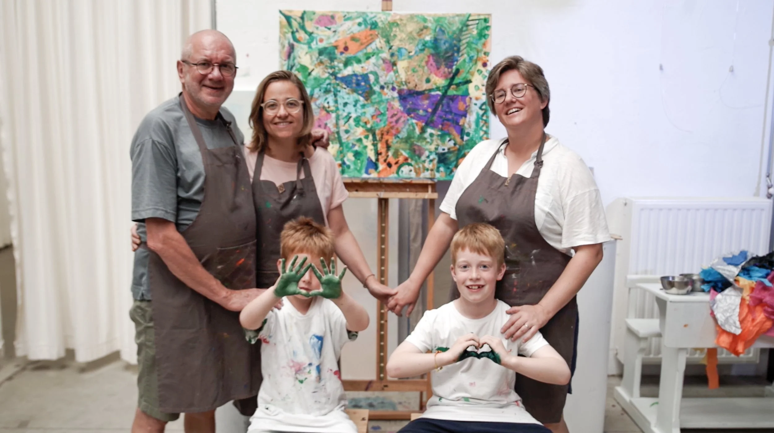 Family engaged in the FRAME painter-led process