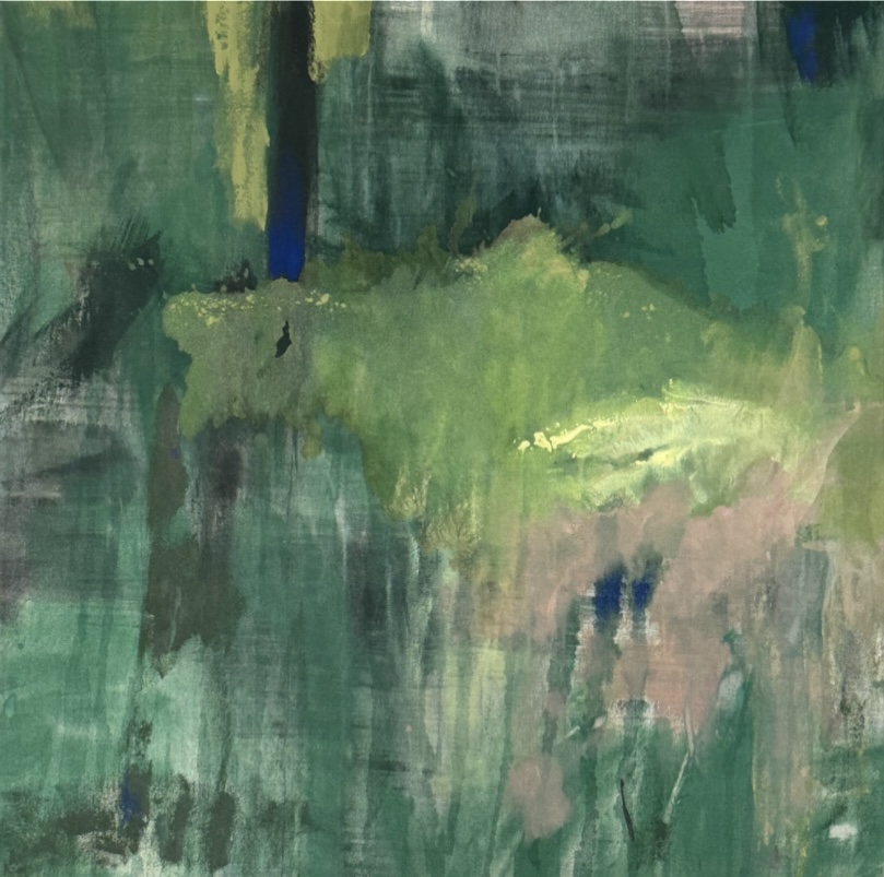 Detail of 'The Emerald Dream', 2026 — mixed media on canvas by Nicky Myny